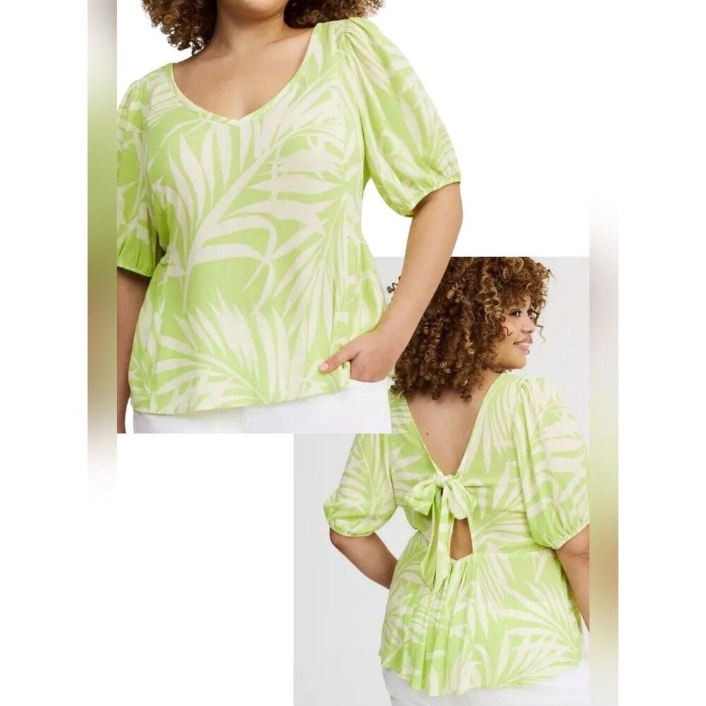 NWT Torrid 0X Tie Back Puff Sleeve Crinkle Gauze Top CX-3869